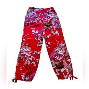 Boston Proper Women’s 100% Silk Red Floral  Pants Crop Length Boho Size 4
